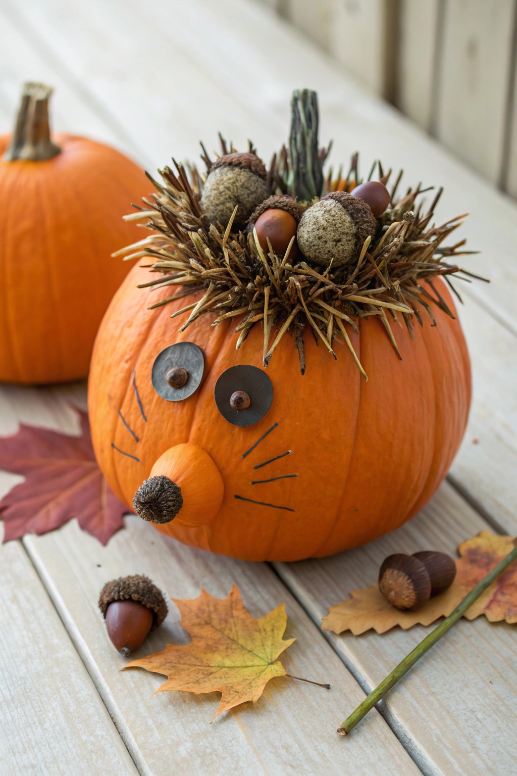 Turn a pumpkin into a woodland critter with foraged leaves, acorns, and twigs—simple, charming, and uniquely yours.