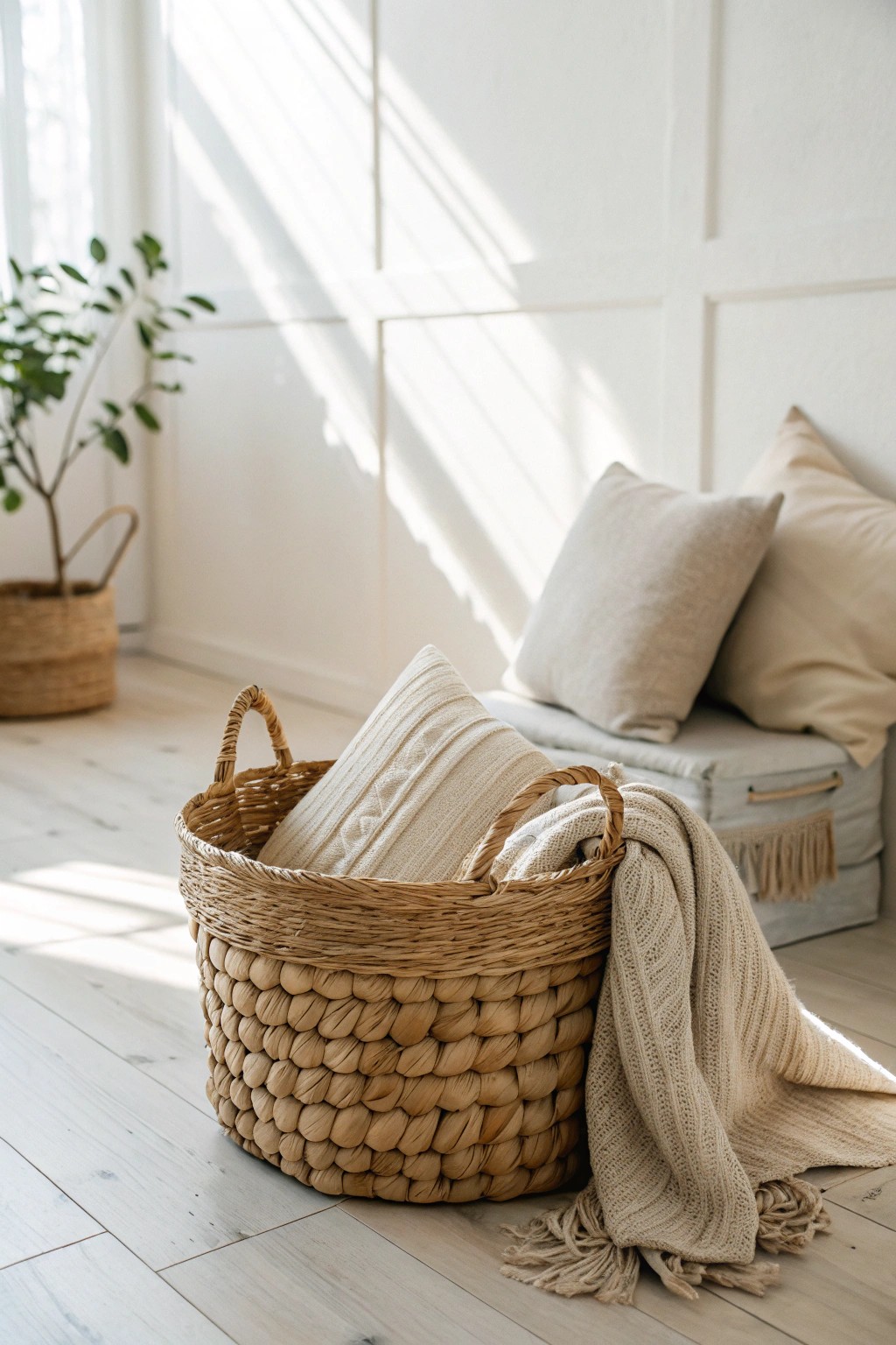 Effortless tidiness: A beautiful basket brings warmth and order to your space.