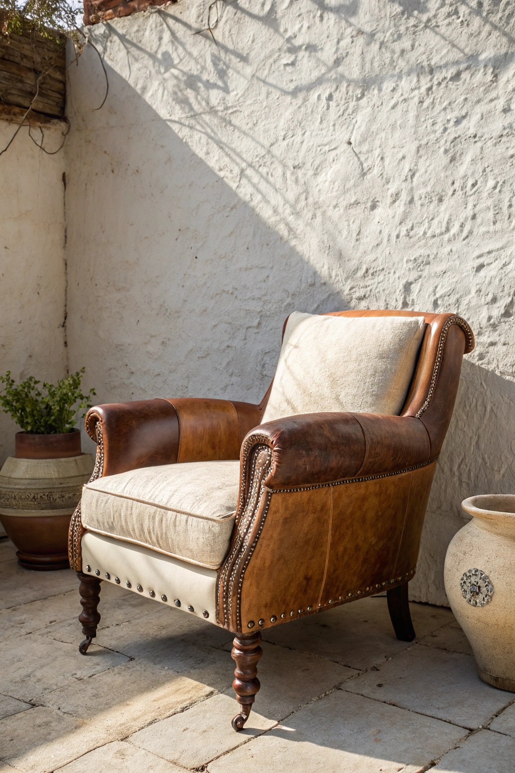 Effortlessly blend leather and linen for rustic charm and comfort.