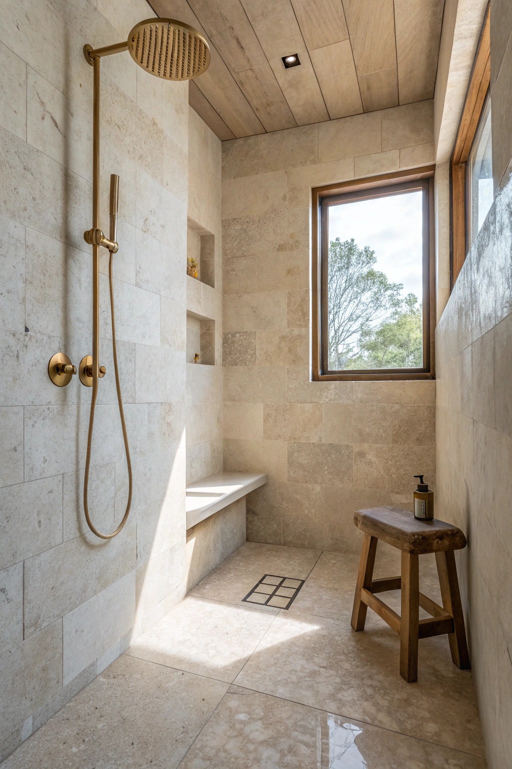 Effortless flow: a doorless walk-in shower for serene, natural simplicity.