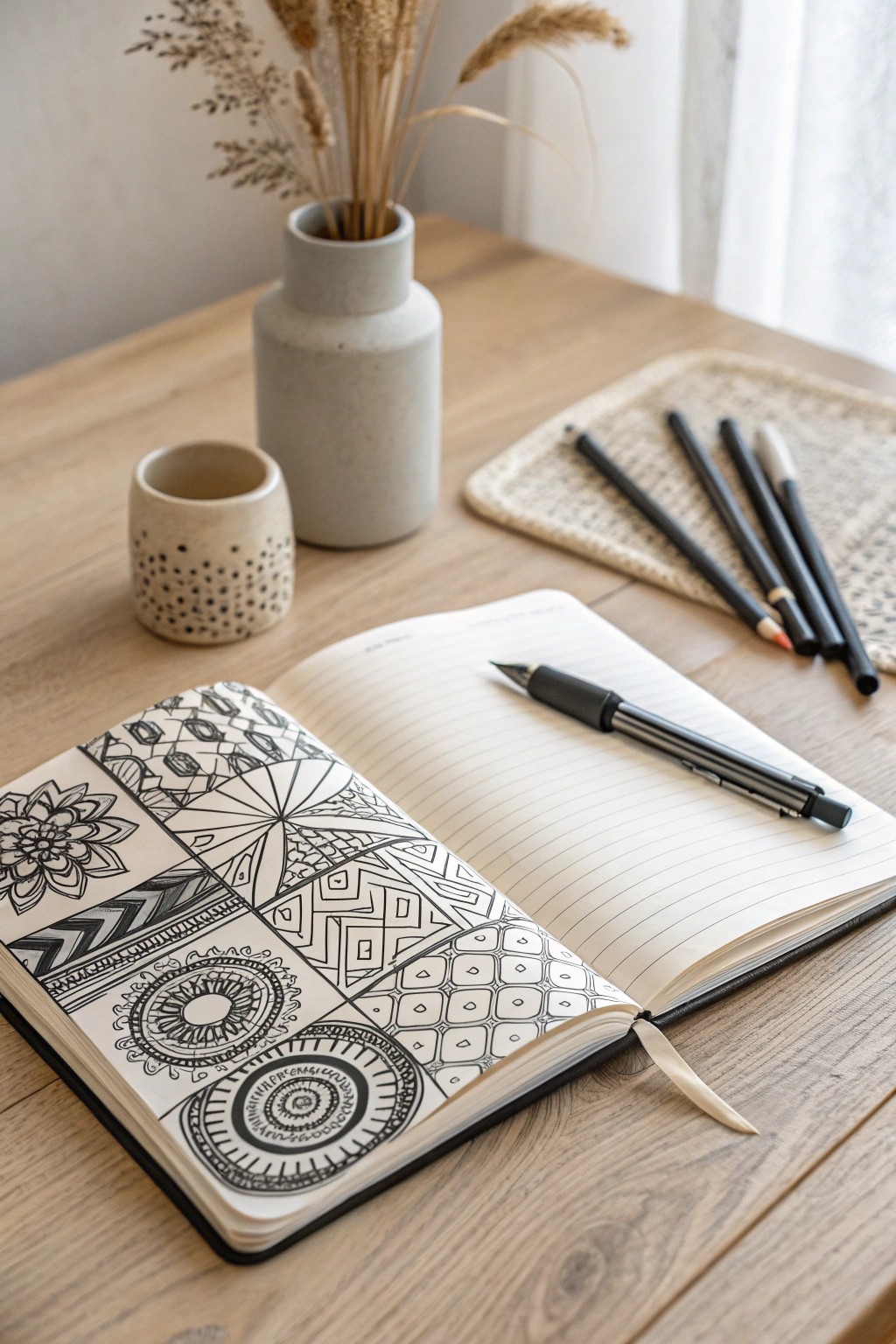 Find calm and creativity: Zentangle sketchbook patterns inspired by beautiful home decor.