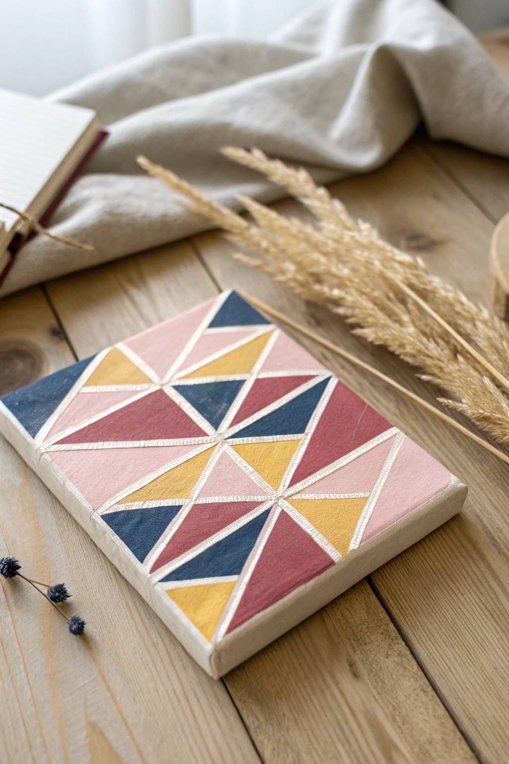 Bold geometric art: elevate your space with modern, hand-painted shapes.