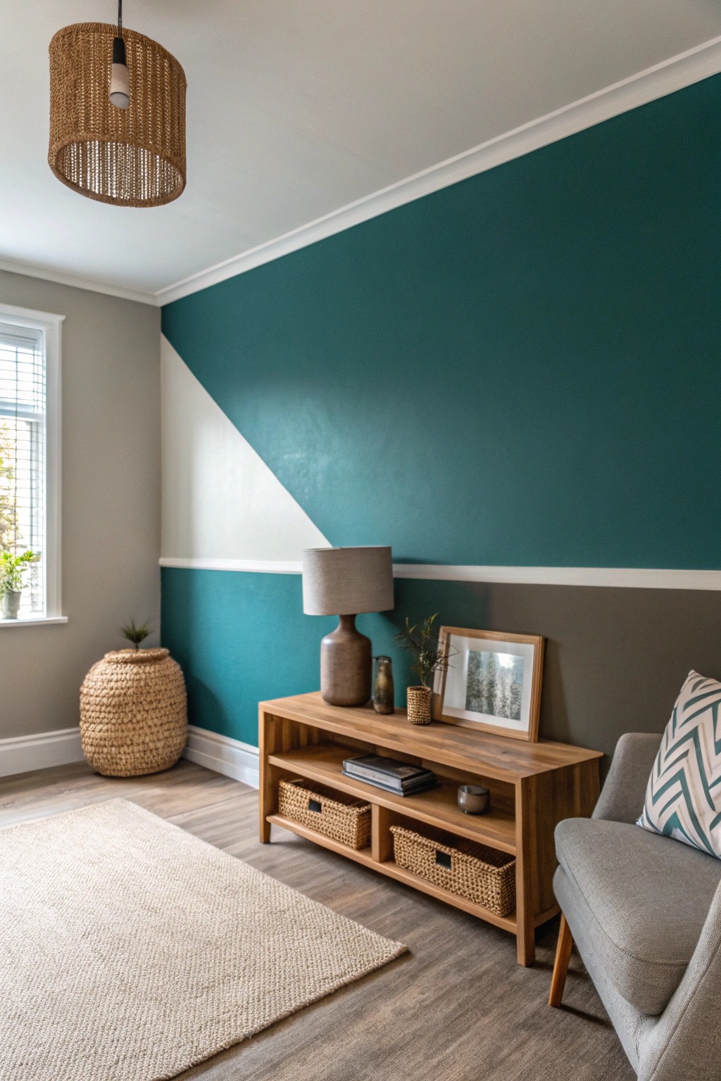 Define your living space with a bold color-blocked wall—simple, beautiful, and smart.