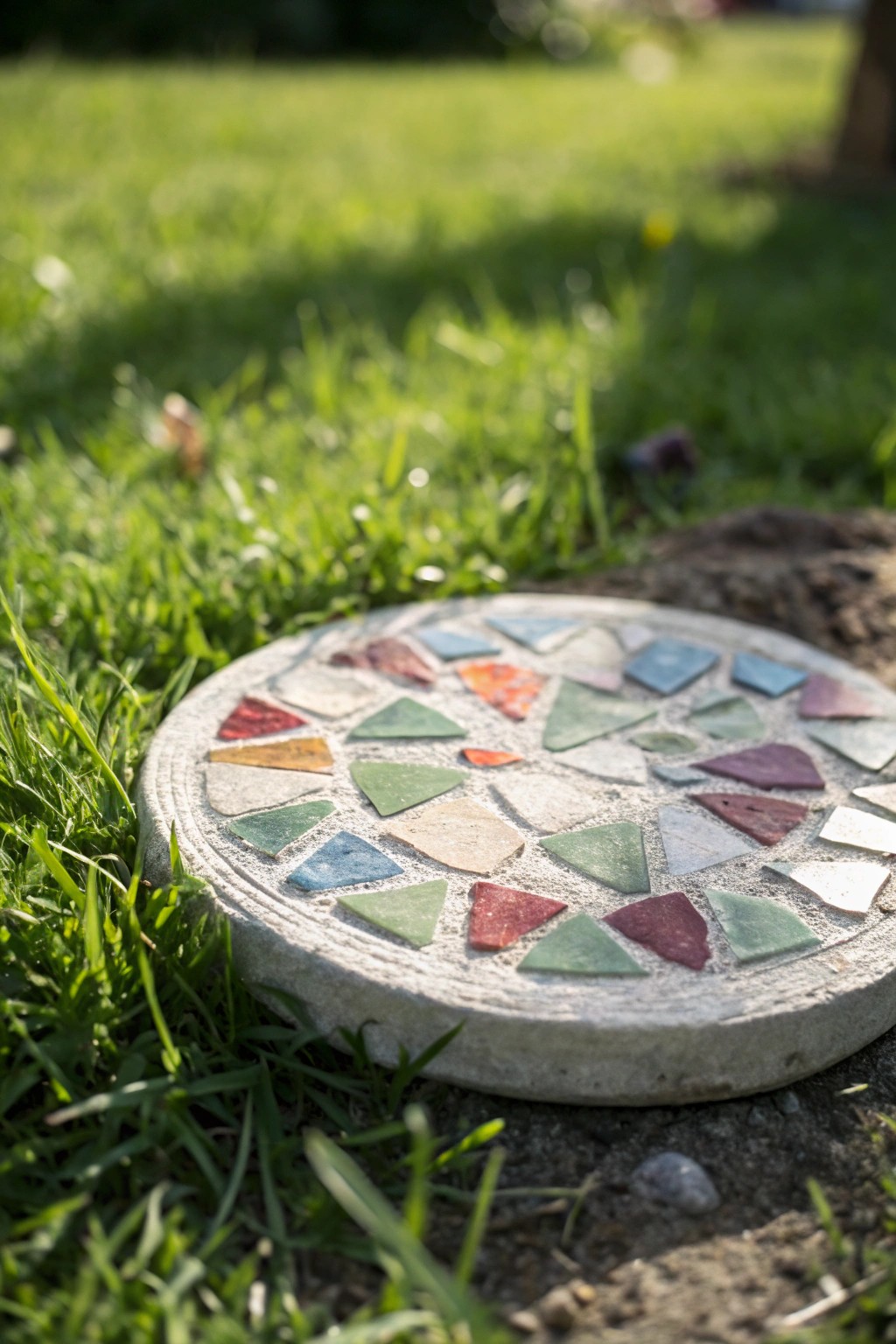 Handcrafted mosaic stepping stone—add a splash of color and creativity to your garden path.