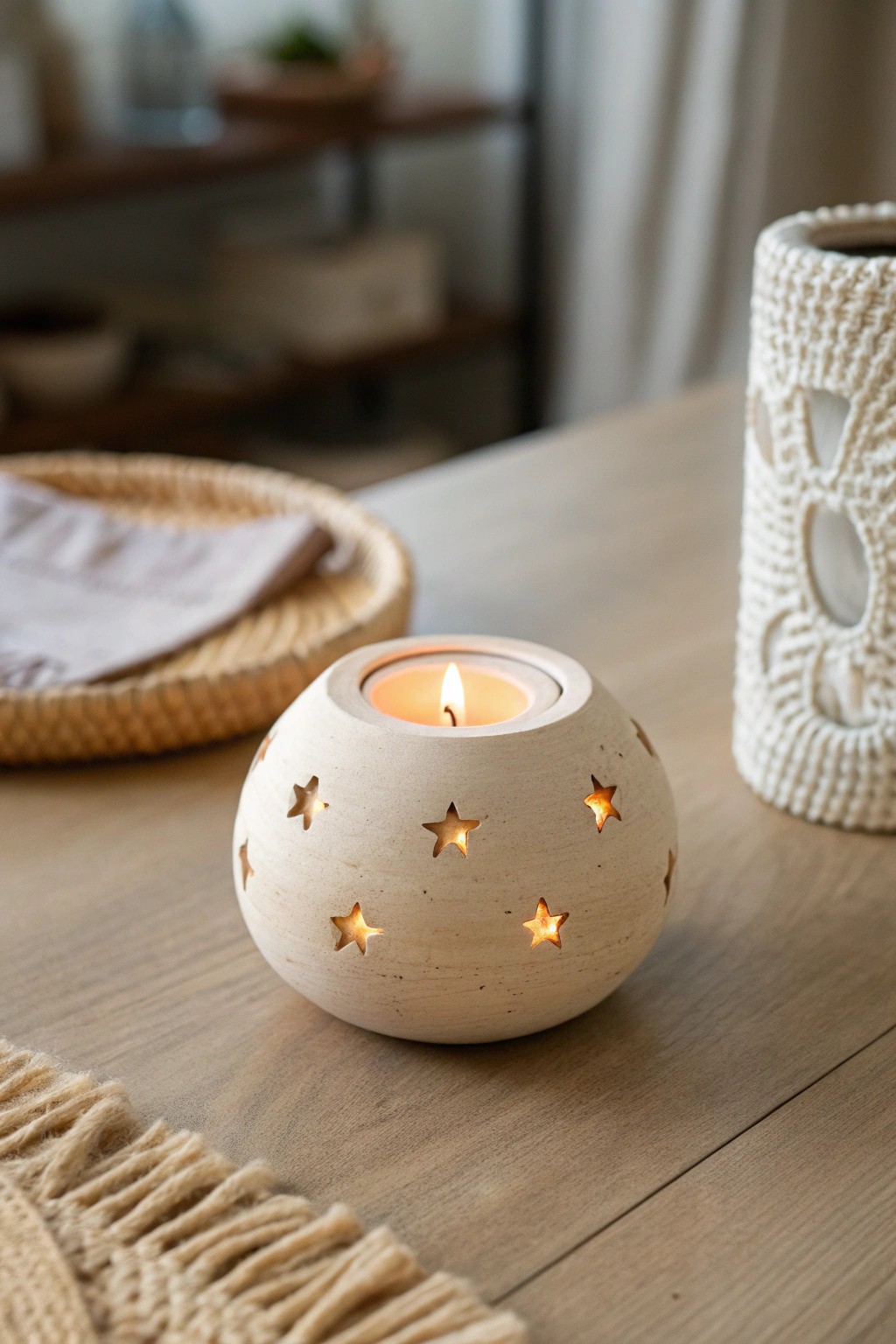 Handcrafted clay candle holder—simple, cozy, and full of Scandinavian charm.