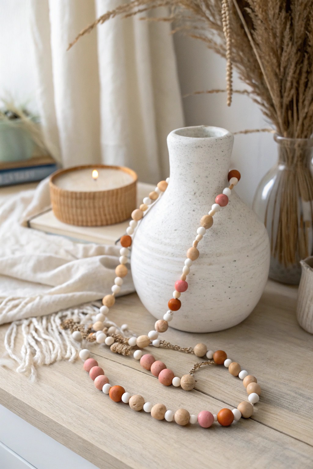 Handcrafted clay bead garland: a simple touch of boho beauty for your home.