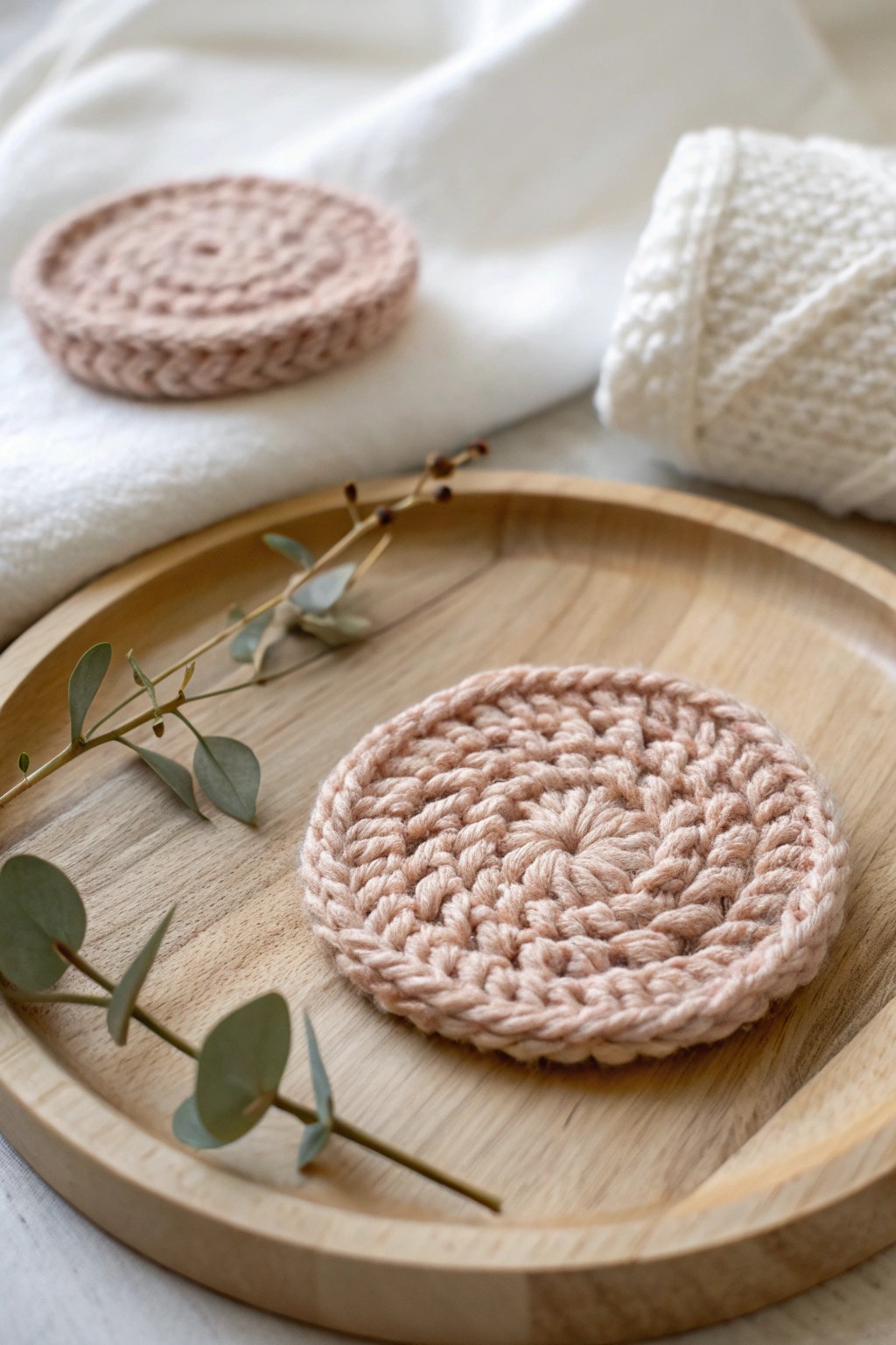 Handcrafted crochet face scrubbie—sustainable beauty meets natural elegance.
