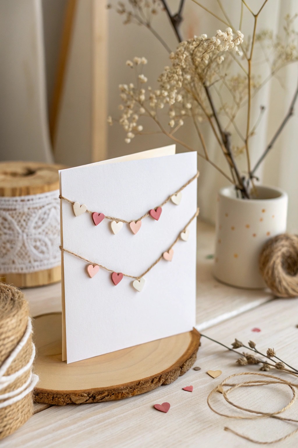A dainty heart garland card—handcrafted with love and Scandinavian charm.