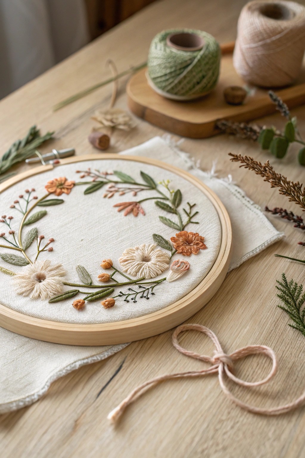 Celebrate the seasons with a handcrafted embroidered wreath—simple, natural, and uniquely yours.