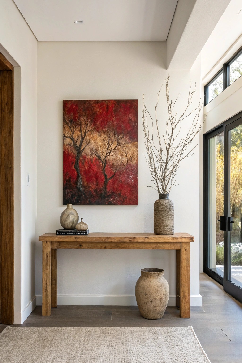 Make a statement with bold art in your entryway—simple, striking, unforgettable.