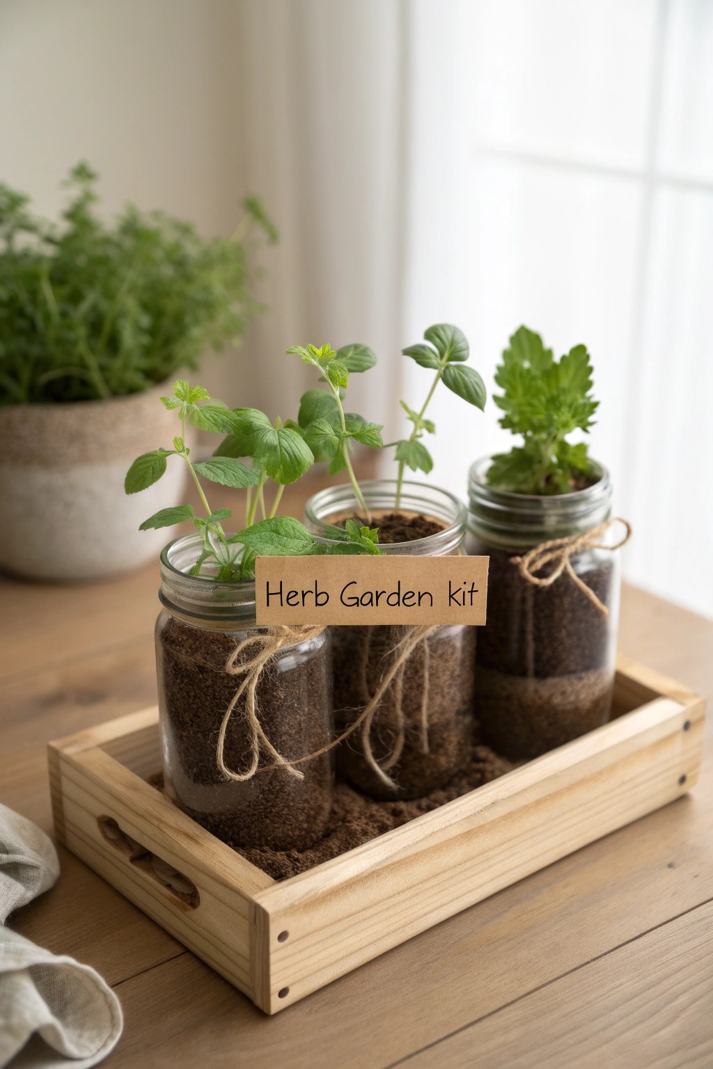 Chic DIY herb garden kit—thoughtful, handmade, and perfect for a fresh start at home.