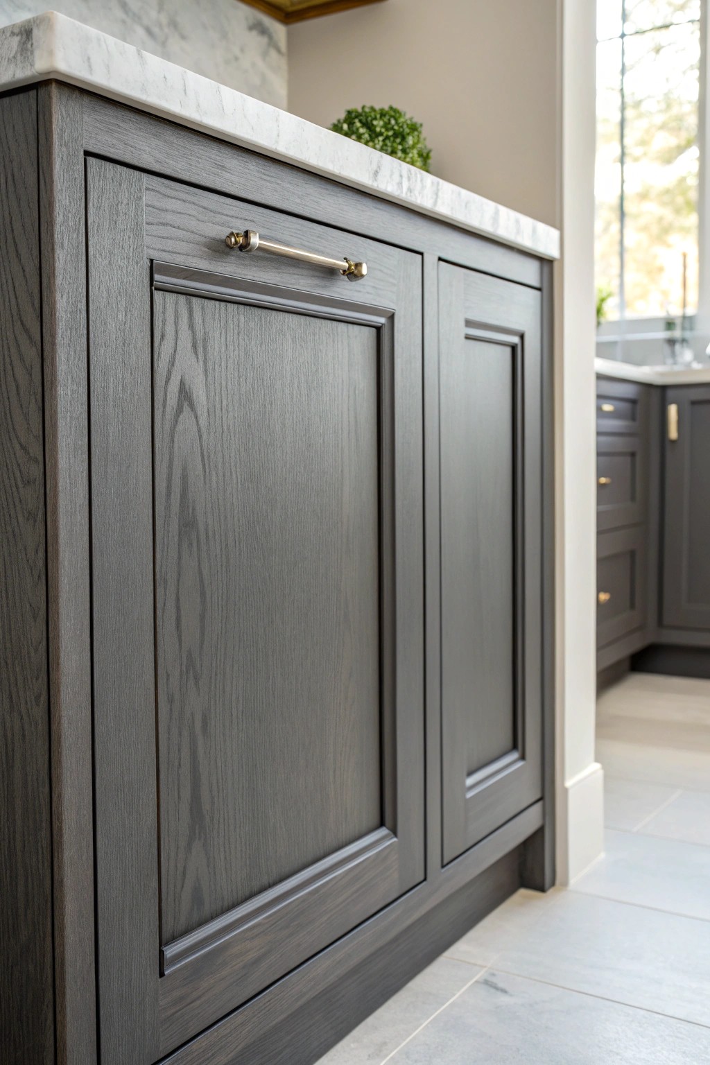 Modern drama in the kitchen: Charcoal gray cabinetry, beautifully simple and striking.