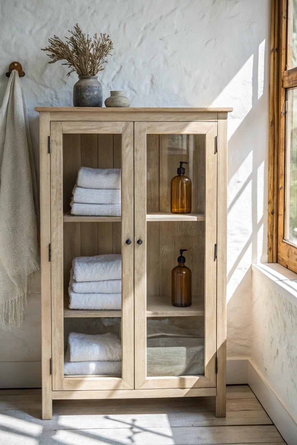 Elevate your laundry room with the simple elegance of glass-front cabinetry.