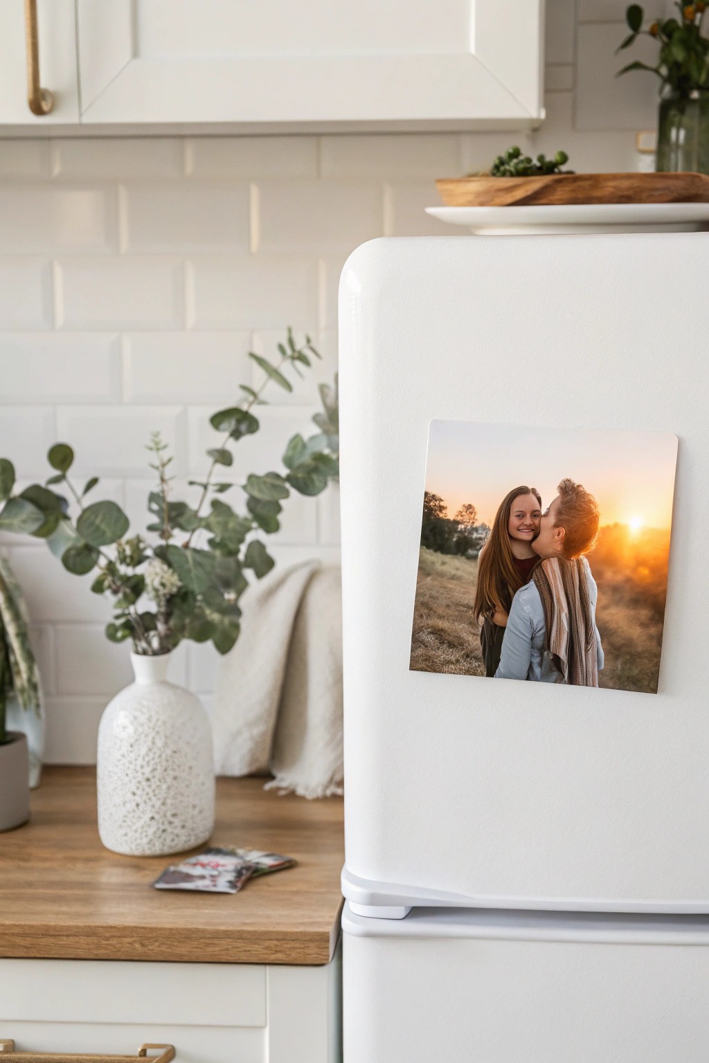 Add a touch of joy and personality to your kitchen with a handcrafted photo magnet.