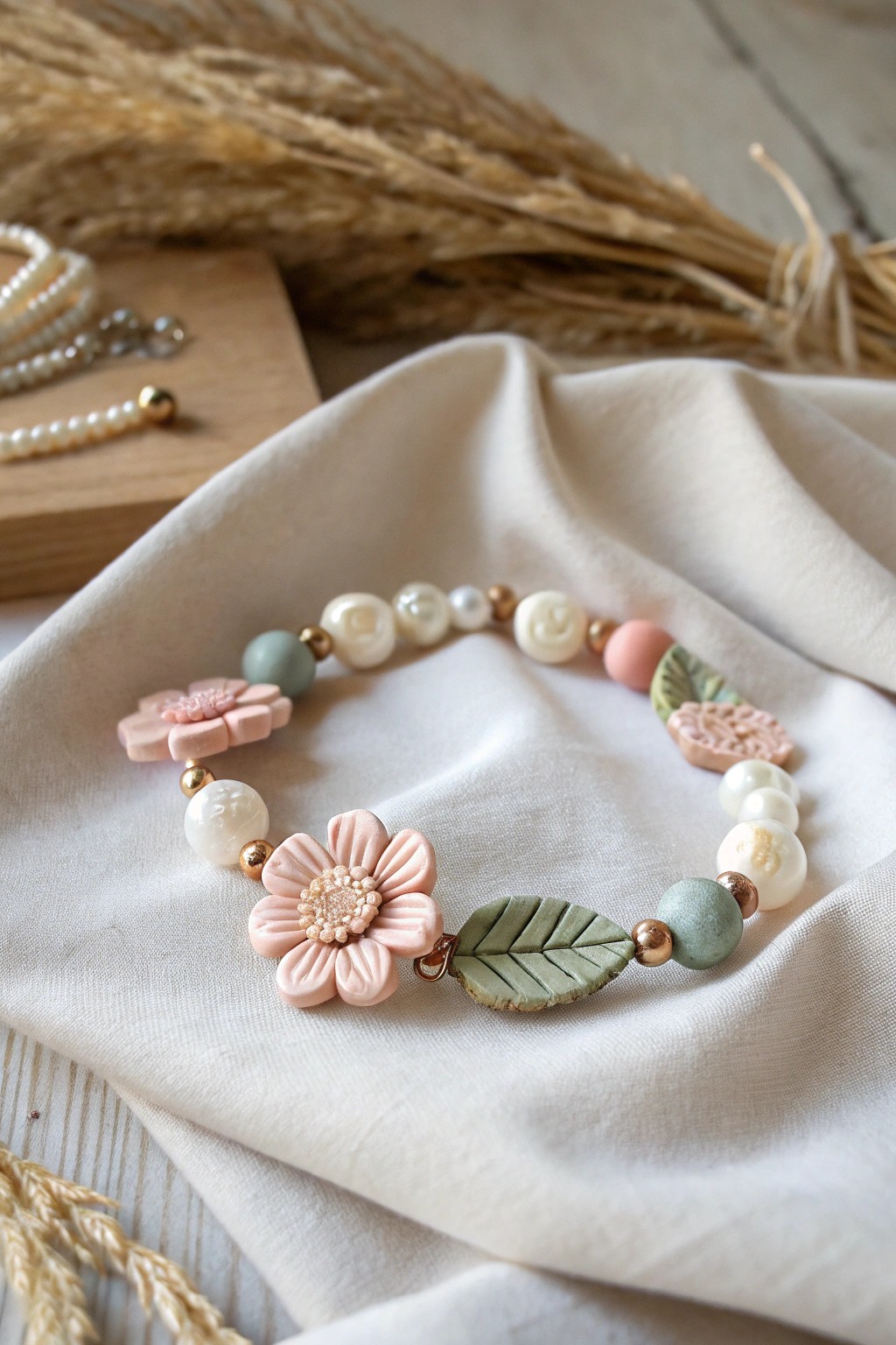 Retro florals meet preppy charm—handcrafted clay bead bracelet with a touch of vintage flair.