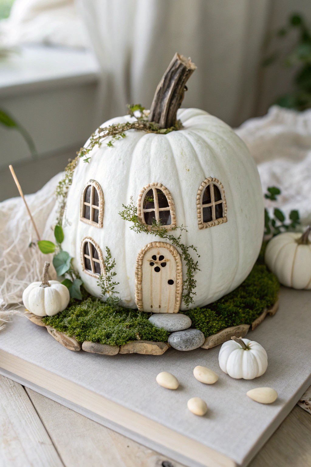 A magical pumpkin fairy house—Scandi minimalism meets enchanting boho details.