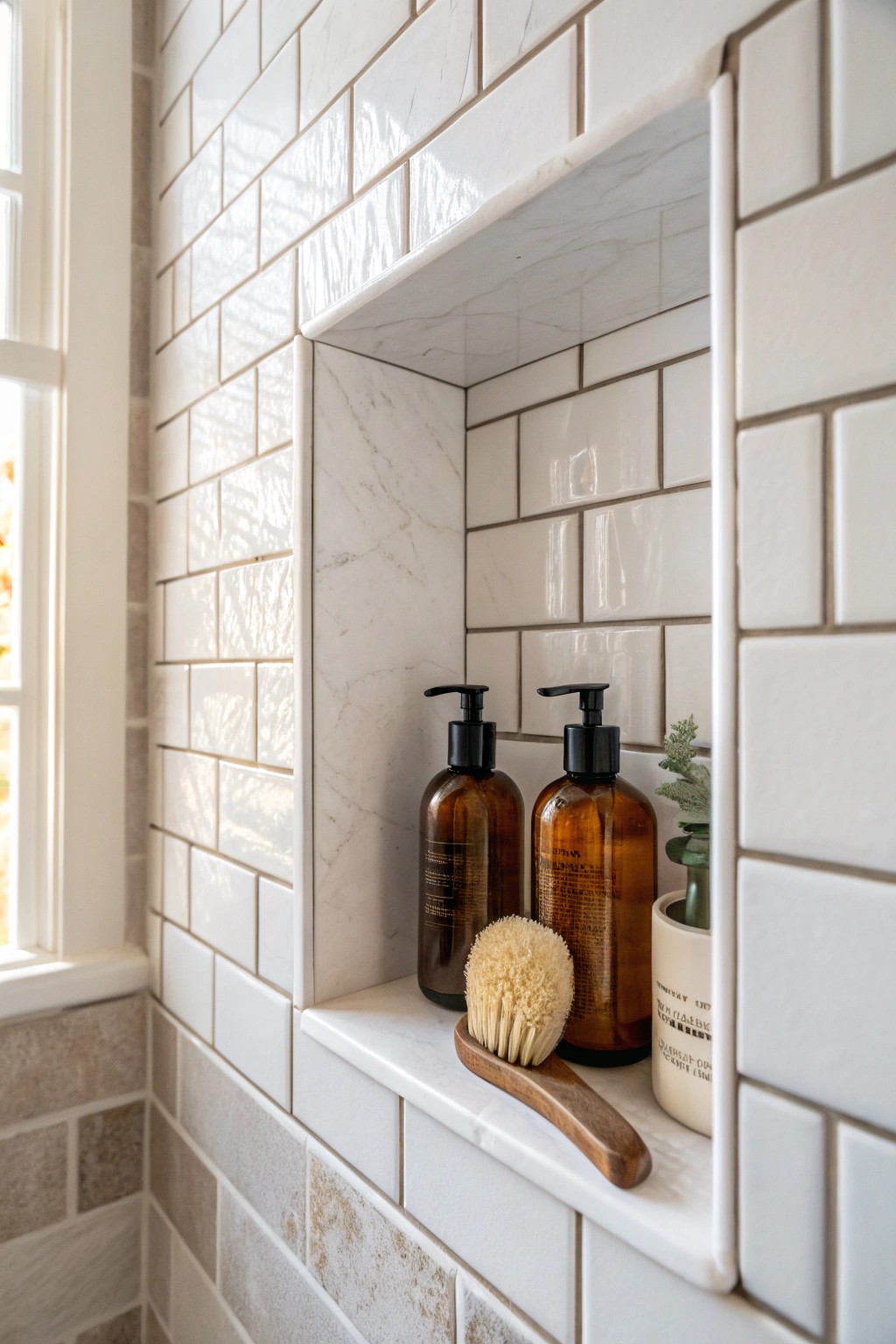 Effortless elegance: a built-in shower niche keeps essentials beautifully organized and clutter-free.