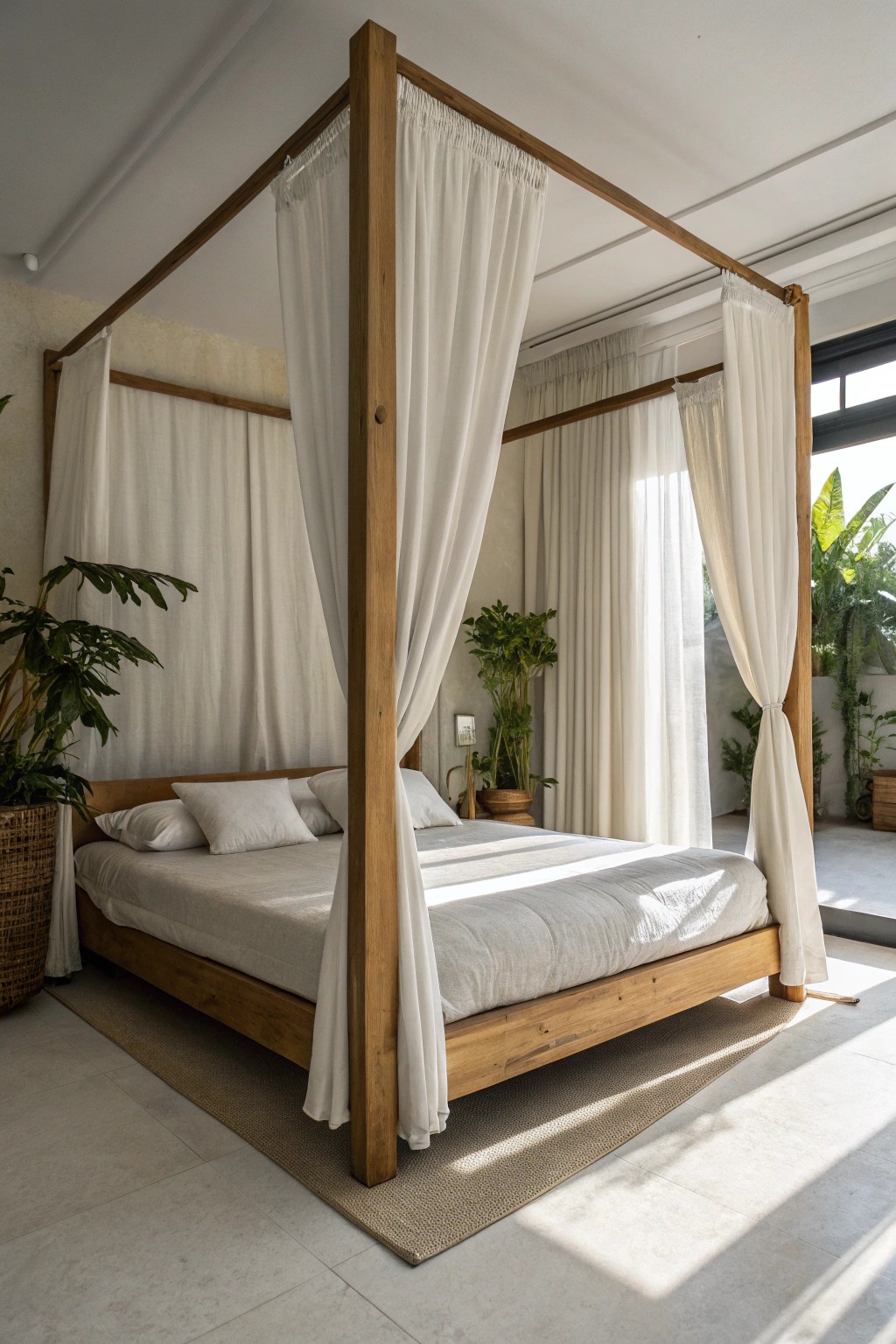 Create a dreamy sleeping nook with ceiling-mounted curtains—simple, beautiful, and effortlessly cozy.