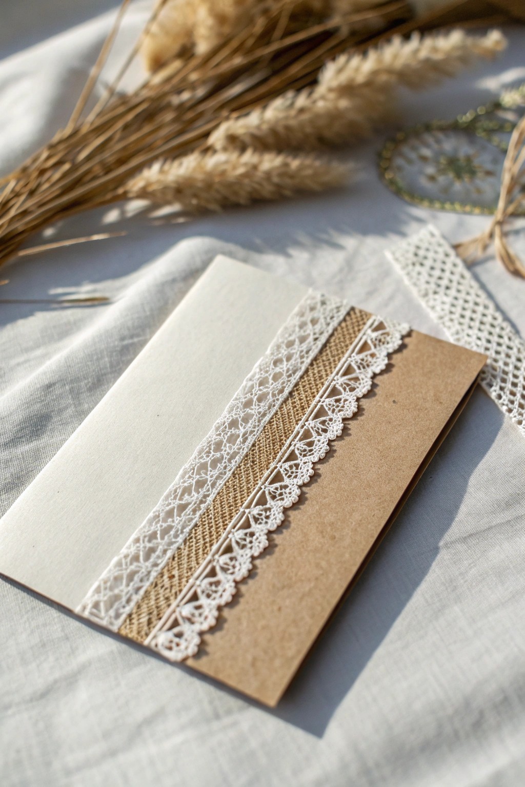 Timeless elegance: a touch of vintage lace transforms a simple anniversary card.
