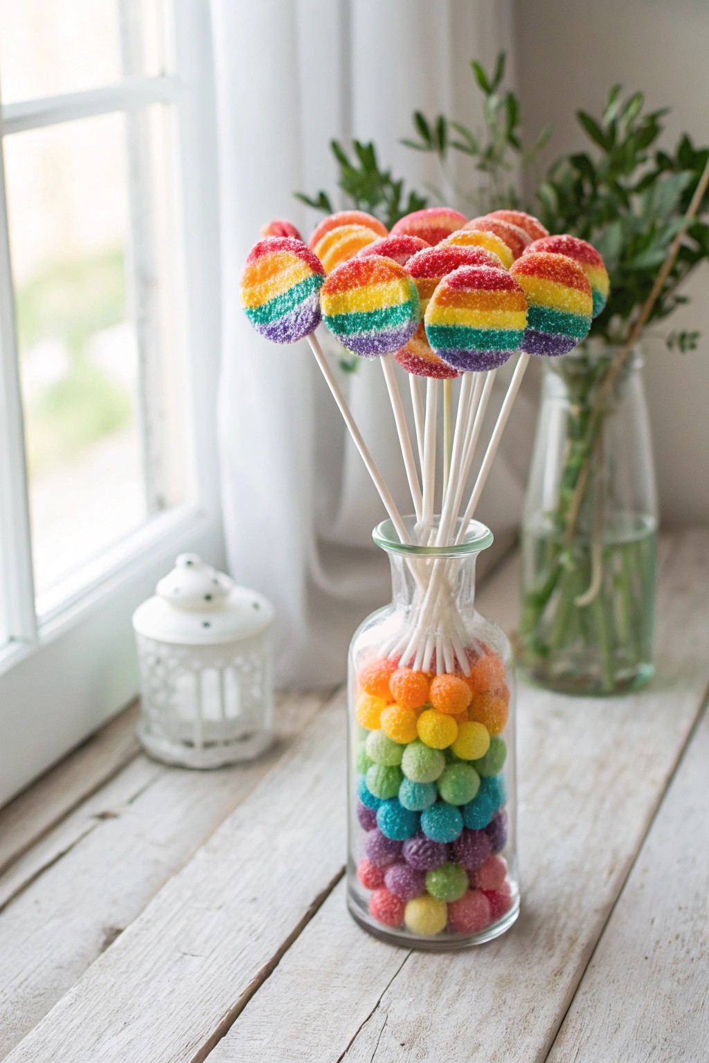 A rainbow explosion candy bouquet—pure joy in a vase!