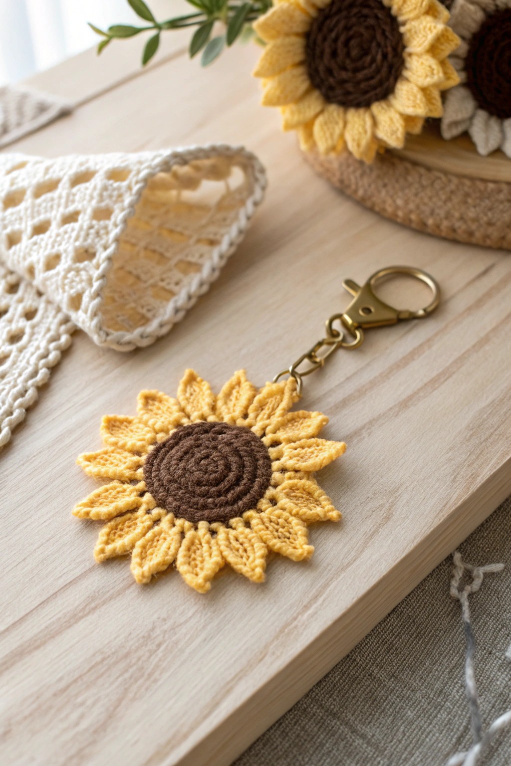 Carry a touch of sunshine with this handcrafted crochet sunflower keychain.