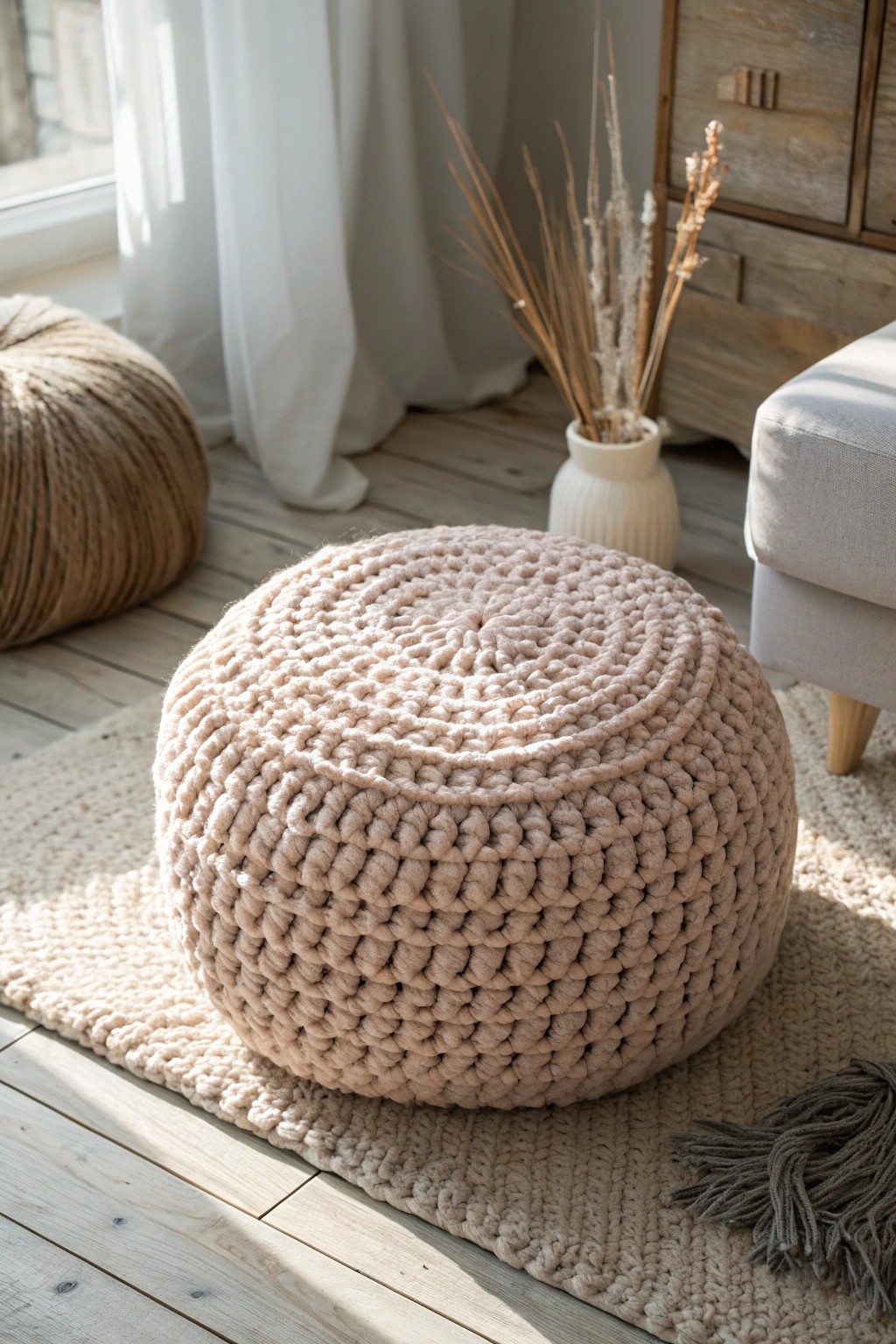 Cozy up in style with a hand-crocheted, oversized pouf—your new favorite spot for lounging.