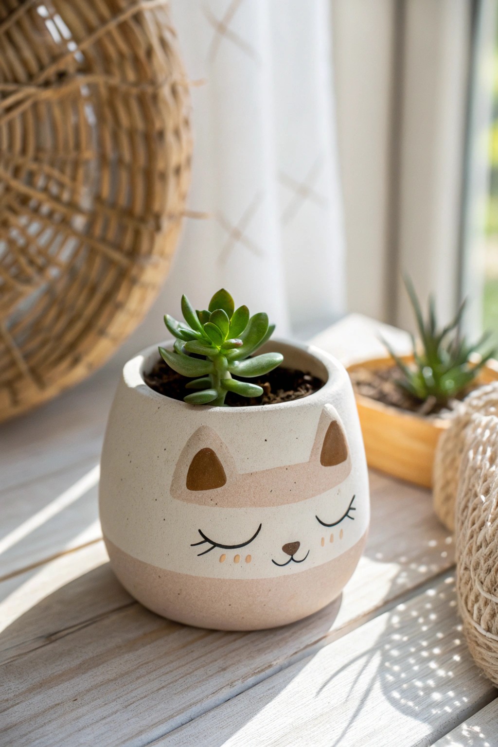 Adorable sleepy cat planter—Scandi minimalism meets playful charm.