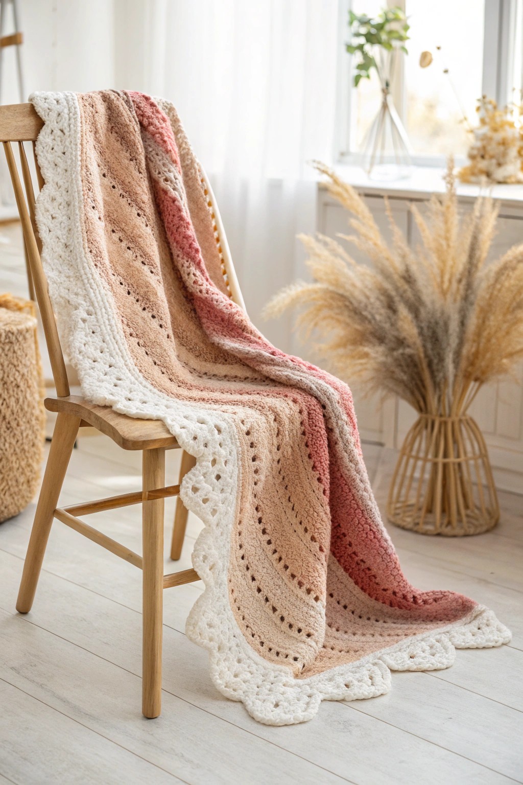 A wave of nostalgia—handcrafted ripple baby blanket in soft ombré hues.