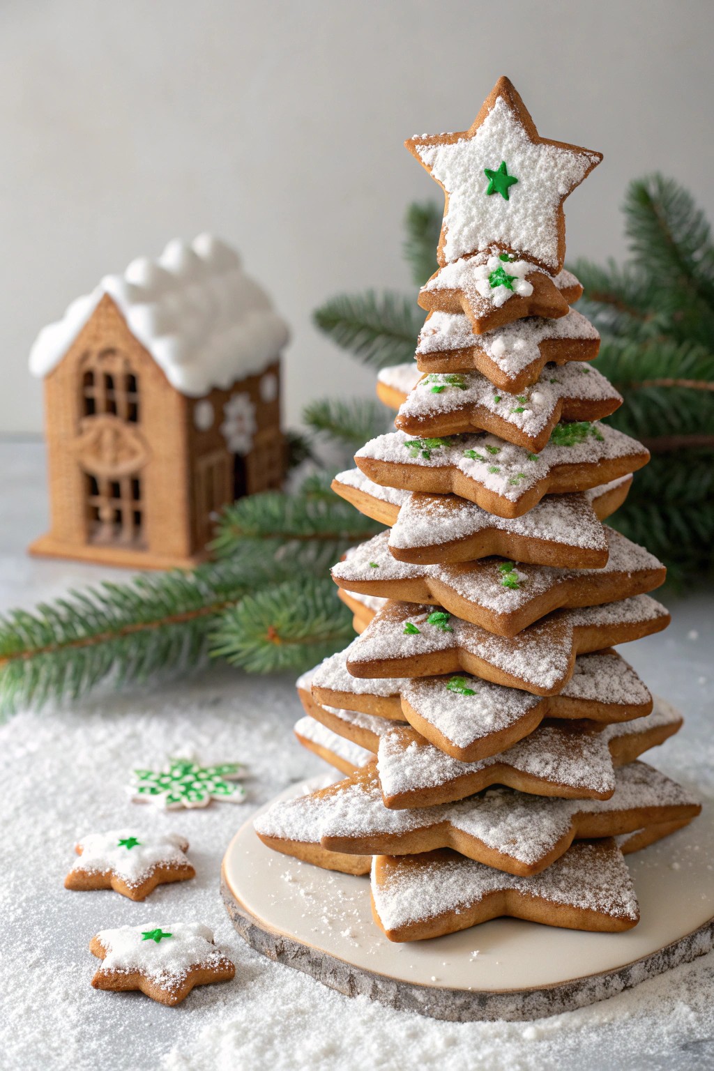 A minimalist gingerbread Christmas tree stacked with love—Scandi style meets festive magic.
