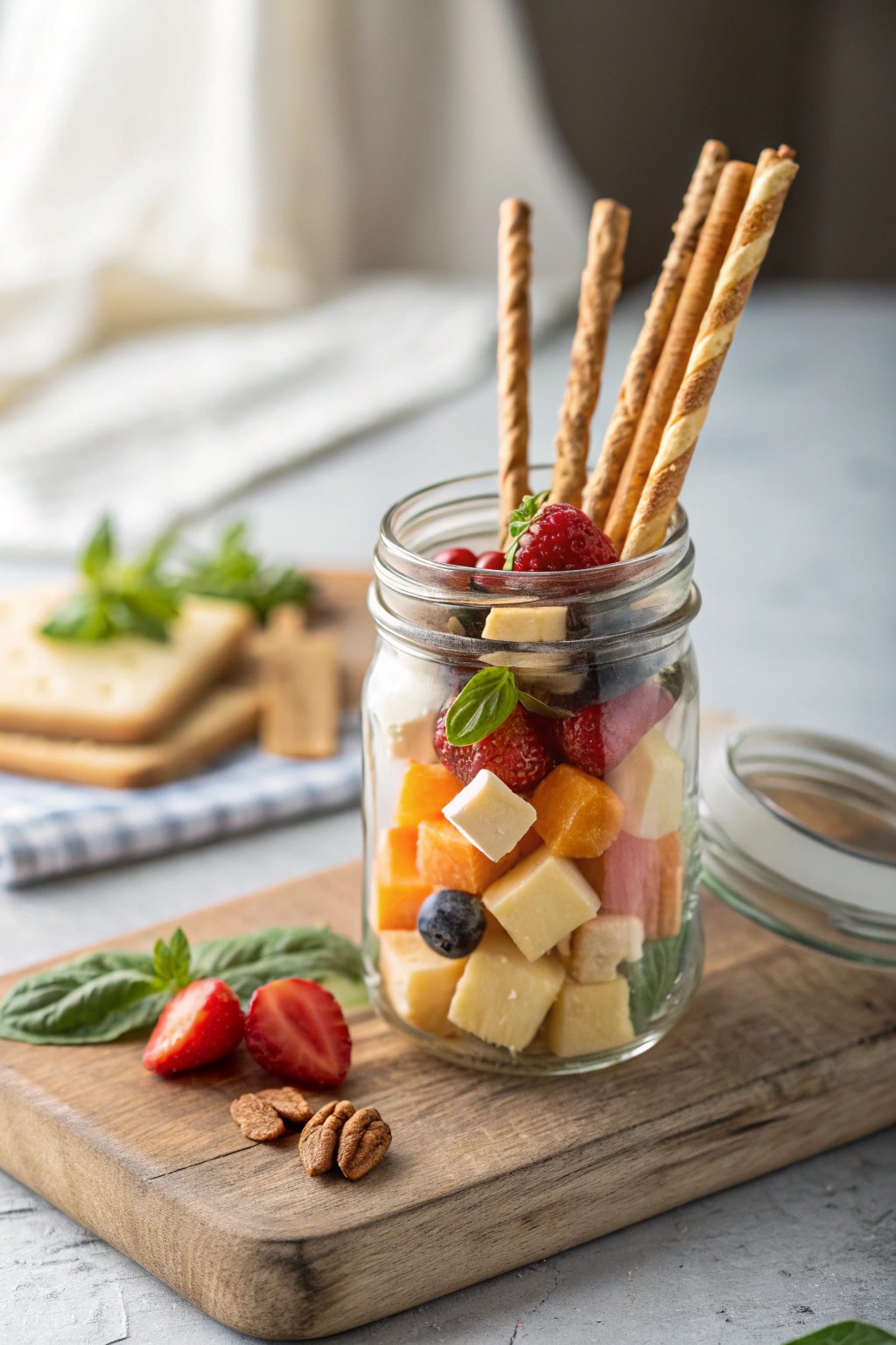 Chic jarcuterie: a delicious mini grazing board in a jar.