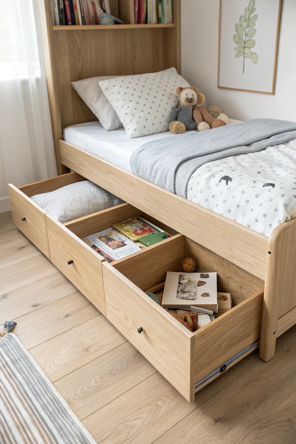 Effortless organization: Under-bed storage that blends beauty and function.