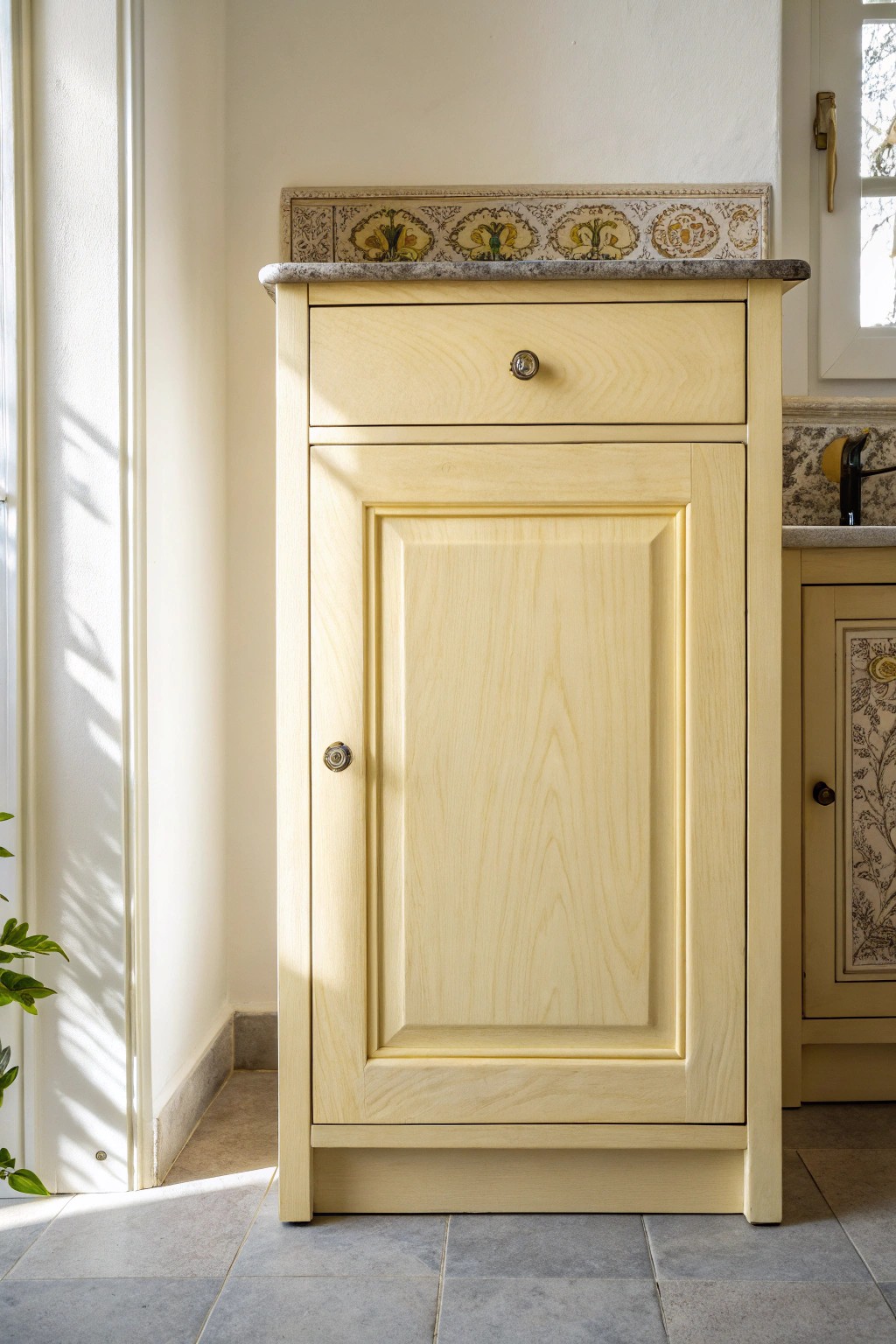 Sunshine for your kitchen: Creamy yellow cabinets radiate warmth and cheer.