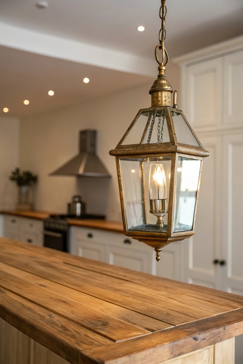 Add timeless warmth to your kitchen with a vintage lantern-style pendant.