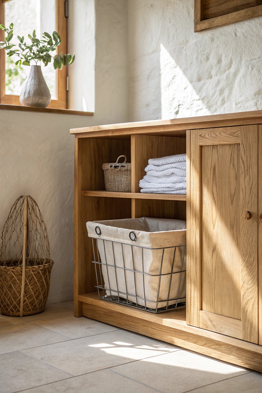 Effortless order: a built-in laundry cart niche for streamlined simplicity.