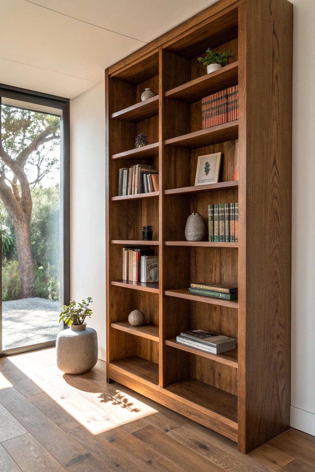 A striking floor-to-ceiling bookshelf: where wisdom meets craftsmanship.