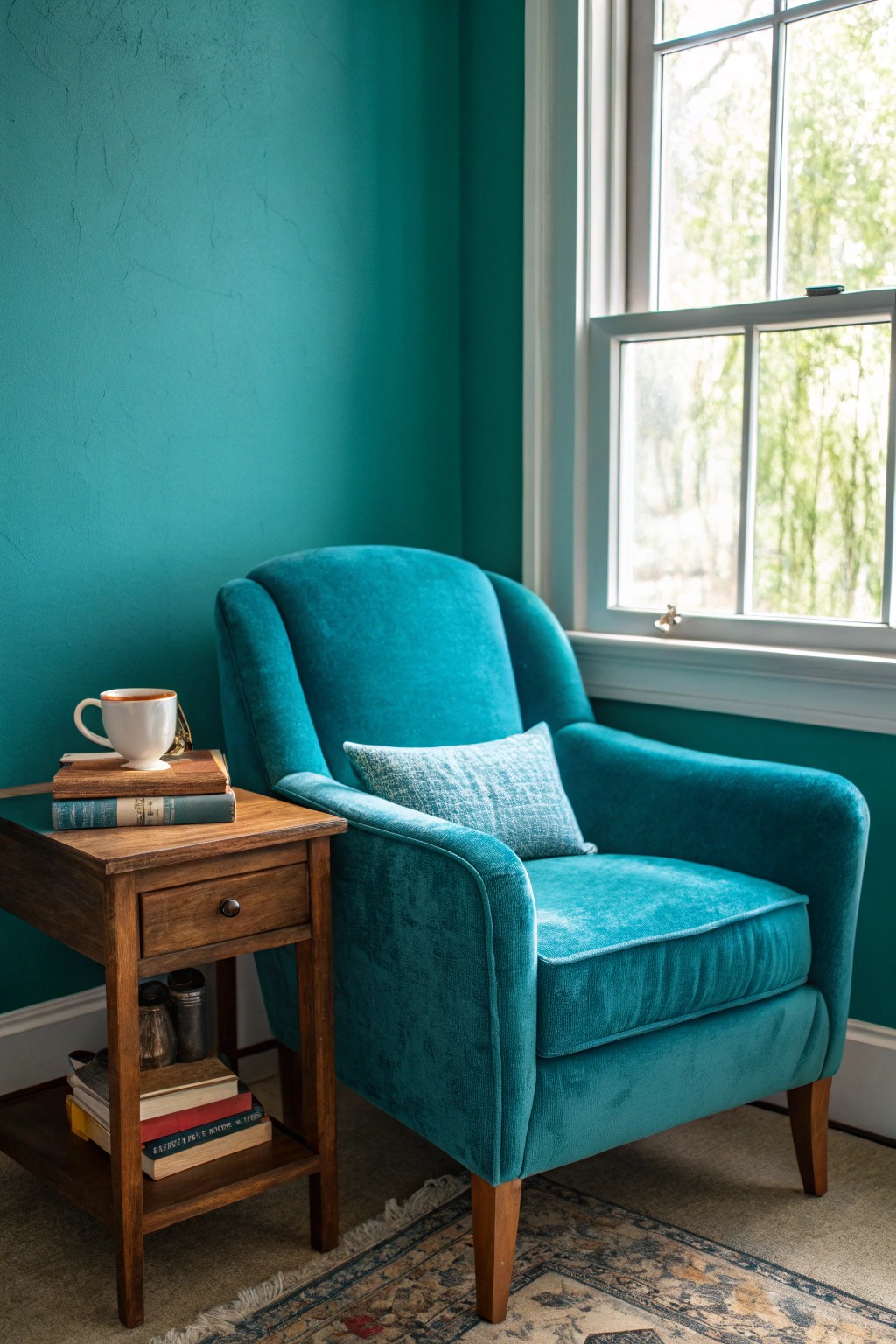 Bold color transforms a simple chair into a cozy reading haven.