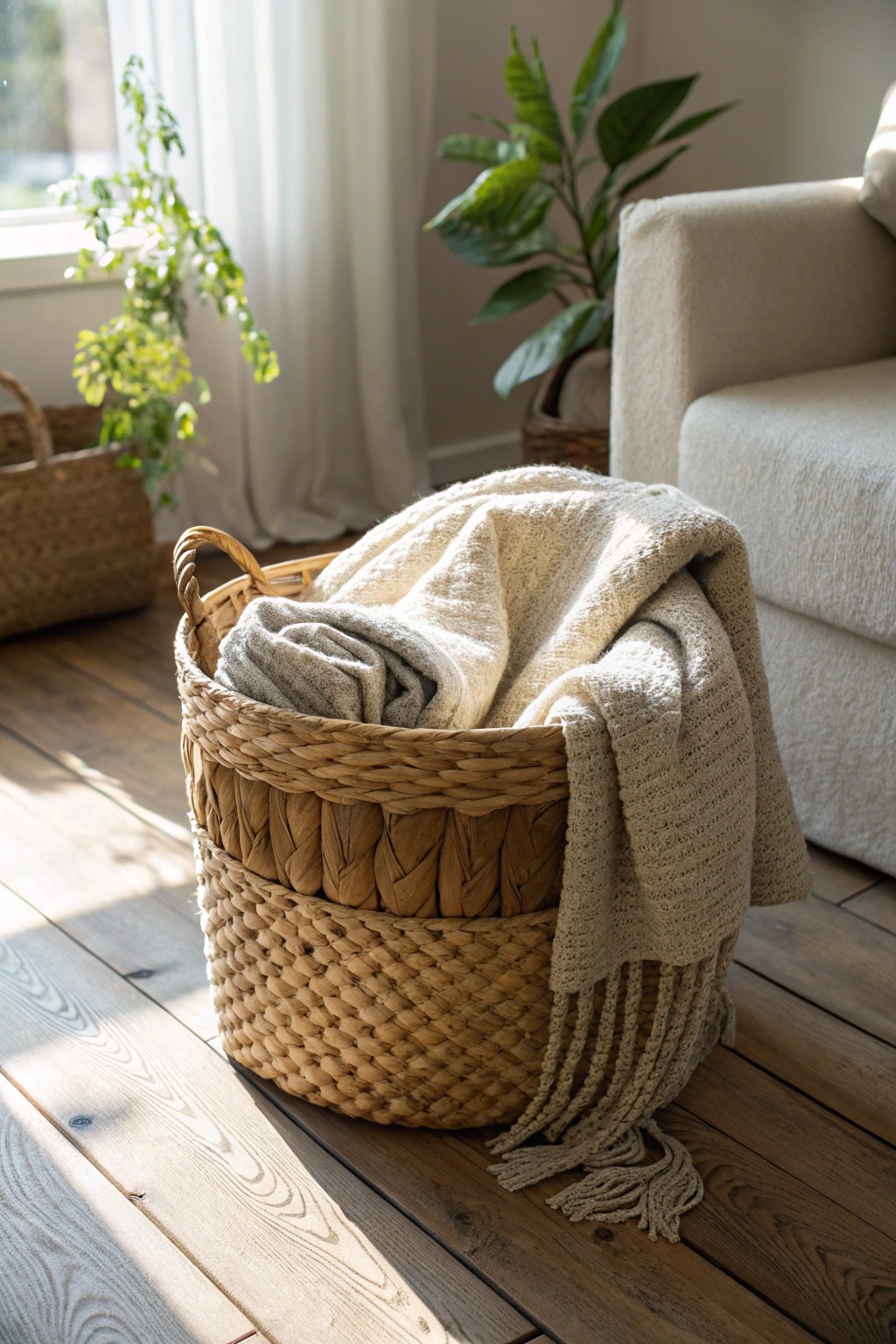 Elevate your living room with a beautifully crafted woven basket—where style meets storage.
