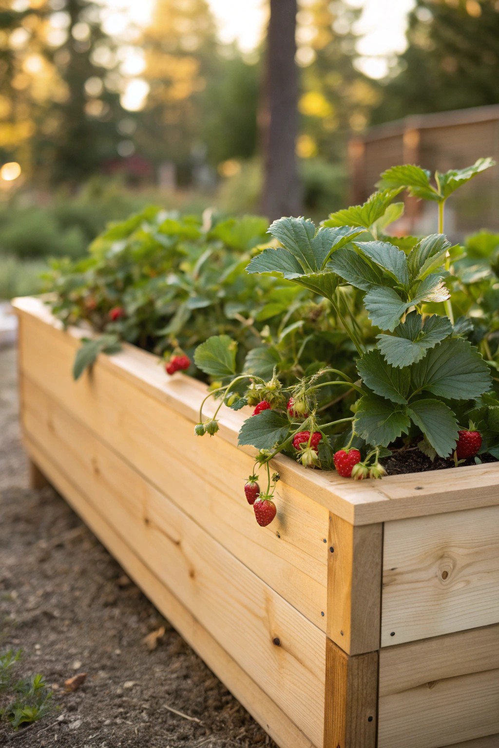 Natural beauty: Strawberries flourishing in a classic cedar raised bed.