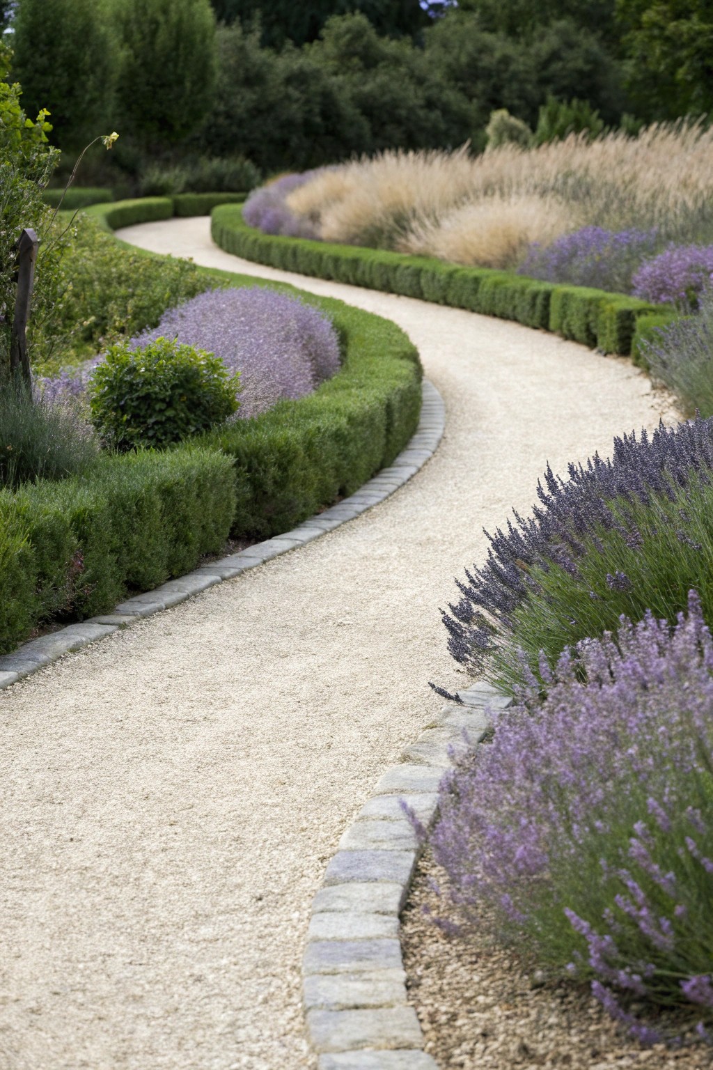 A storybook-worthy gravel path with lush plant borders—where every step feels like a gentle escape.